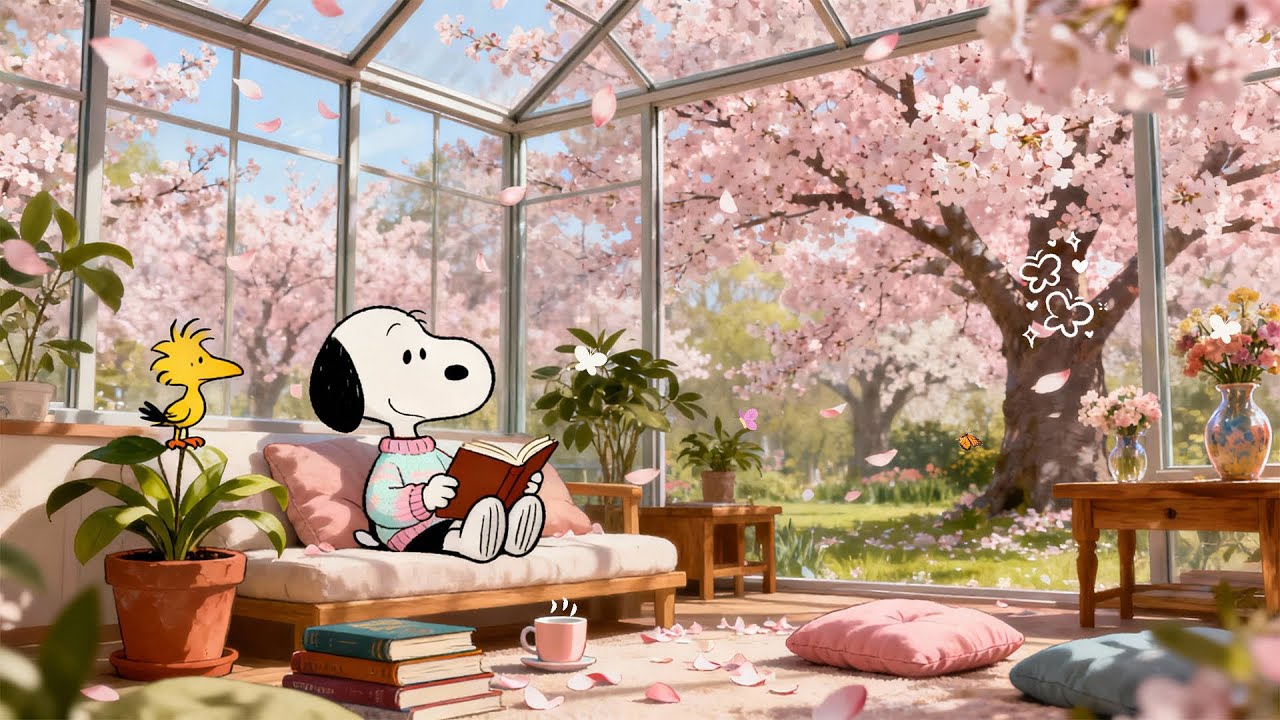 Spring Greenhouse Reading with Snoopy 🌸 Soft Lofi for Reading, Relax & Peaceful Moments