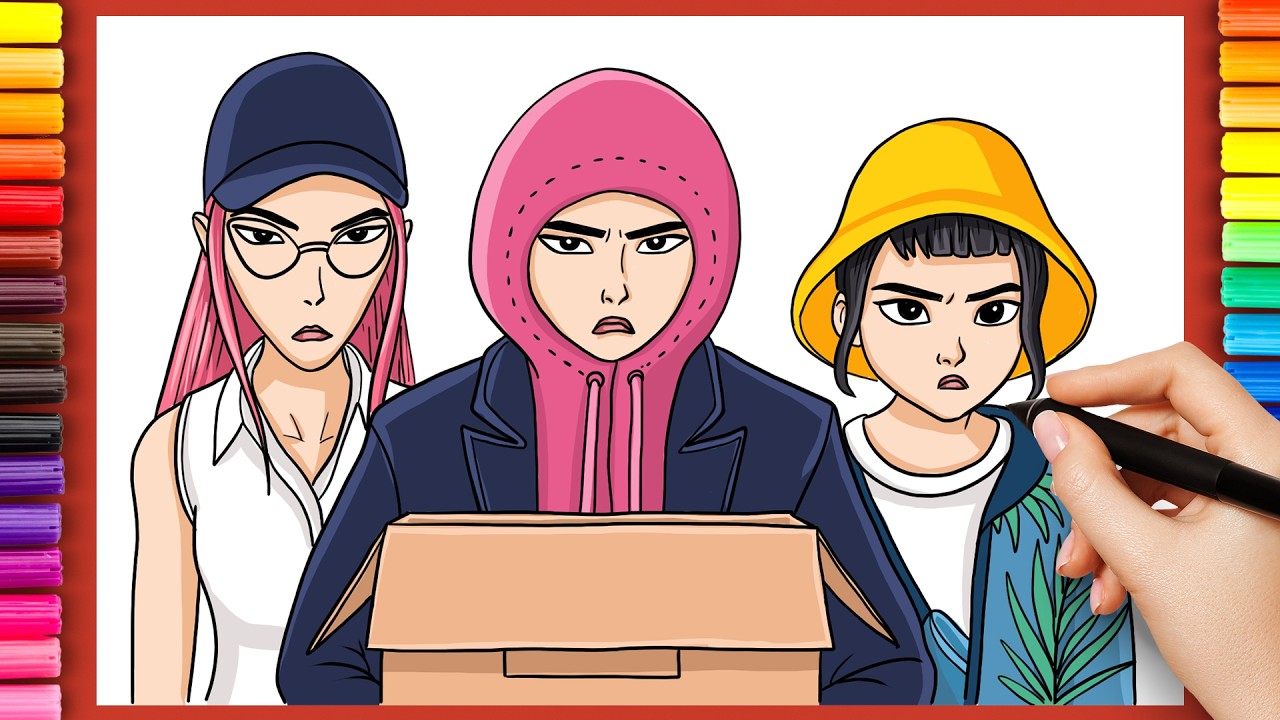 How to Draw Rumi, Mira & Zoey from K-Pop Demon Hunters (The Box Scene!)