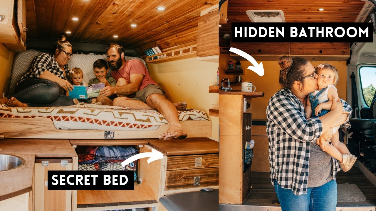 VAN TOUR | Family of 4 DIY Van Conversion w/ Belted Seats & Incredible Bed System