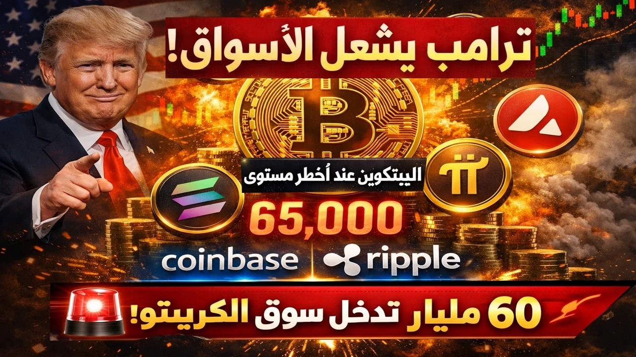 🚨 60 مليار تدخل سوق الكريبتو! ترامب يشعل الأسواق والبيتكوين عند أخطر مستوى 65 ألف قبل الانطلاق 80K