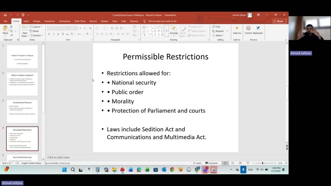 Presentation on a constitutional issue