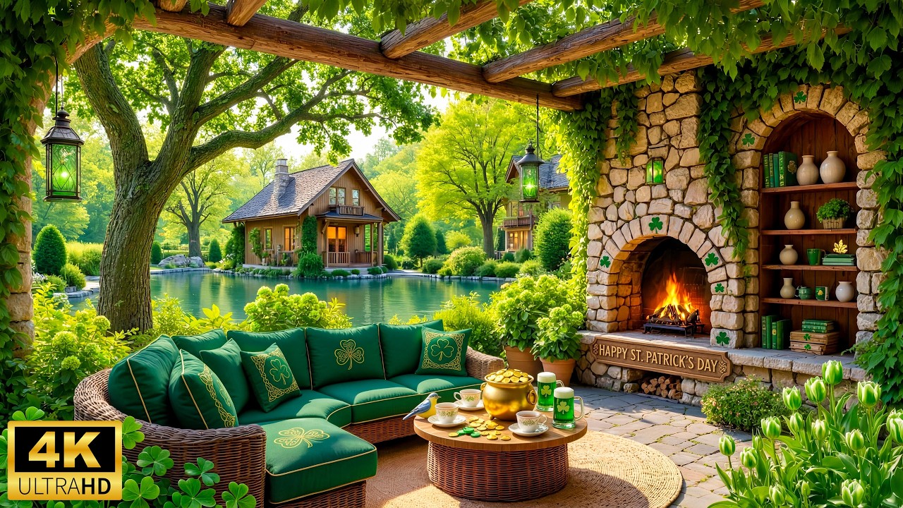 Happy St. Patrick’s Day Ambience ☘️ St. Patrick’s Ambience 🍃 Soft Piano Music & Crackling Fireplace