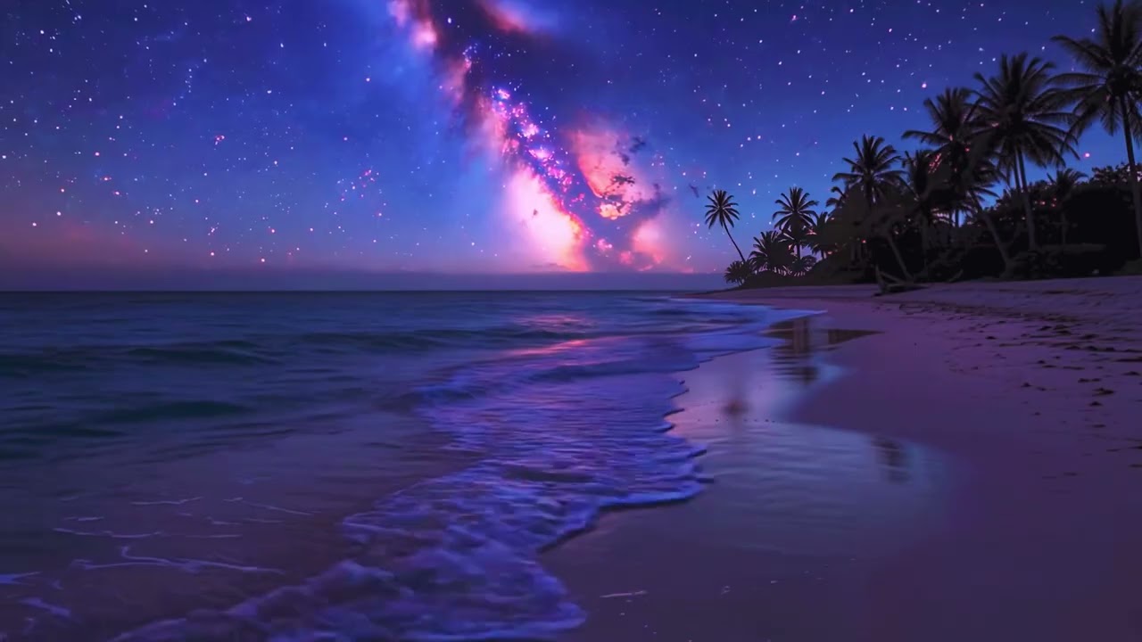 Night Ocean Waves Ambience (1 HOUR) | Gentle Wave Sounds & ASMR | Relax Sleep Focus | 4K | Wallpaper