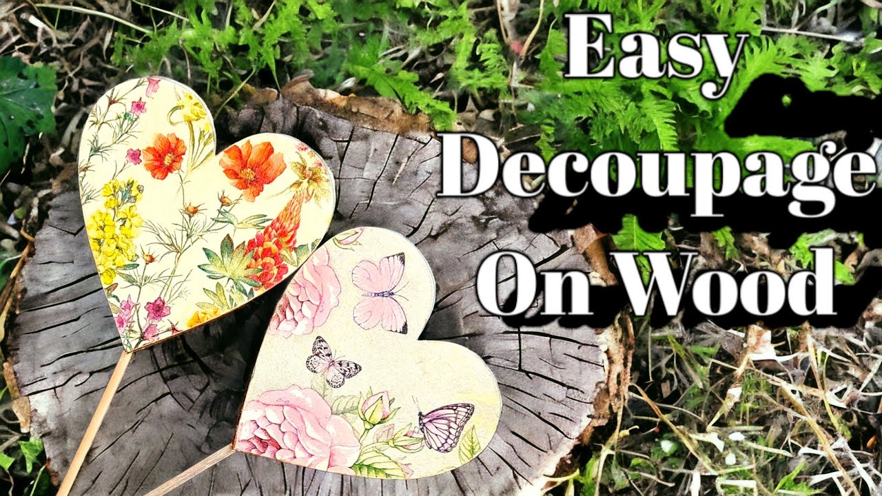 Paper Napkin Decoupage on Wood Hearts #tutorial
