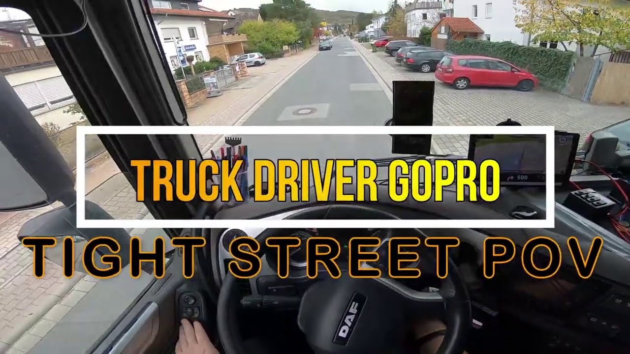 Narrow street--POV truck driving