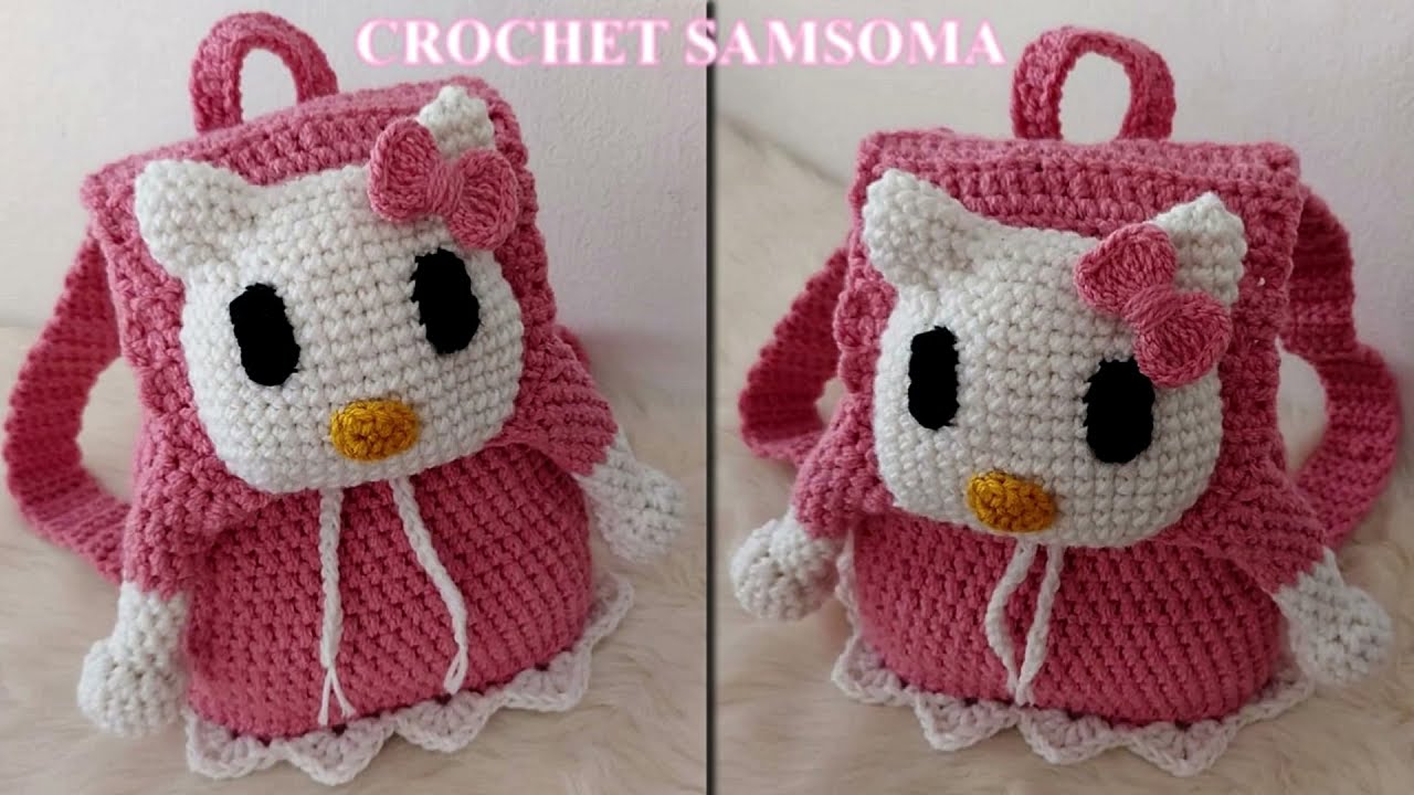 كروشيه محفظة اطفال هيلو كيتي / الجزء 1 / كروشيه راس هيلوكيتي واليدين / Crochet Hello Kitty Backpack