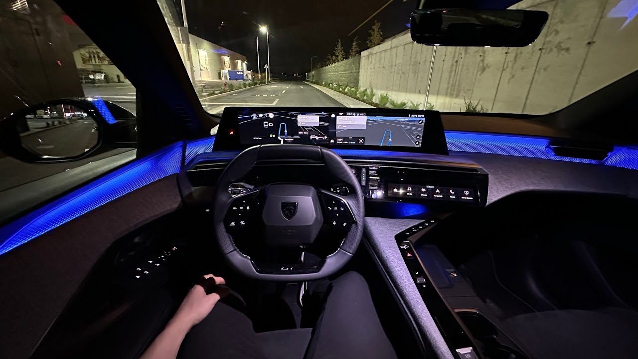 Driving New Peugeot 5008 GT Hybrid 2025 at Night
