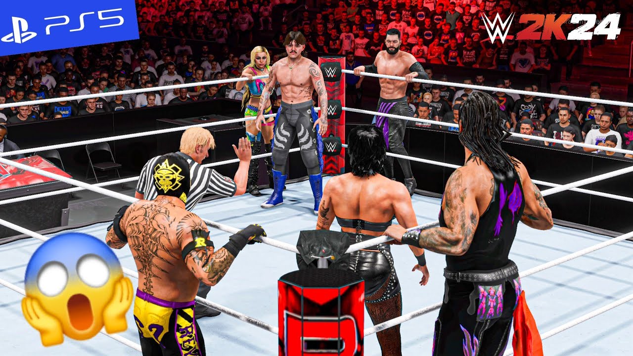 WWE 2K24 - Риа Рипли, Дэмиан Прист и Рей Мистерио против Доминика, Лив Морган и Балора | PS5