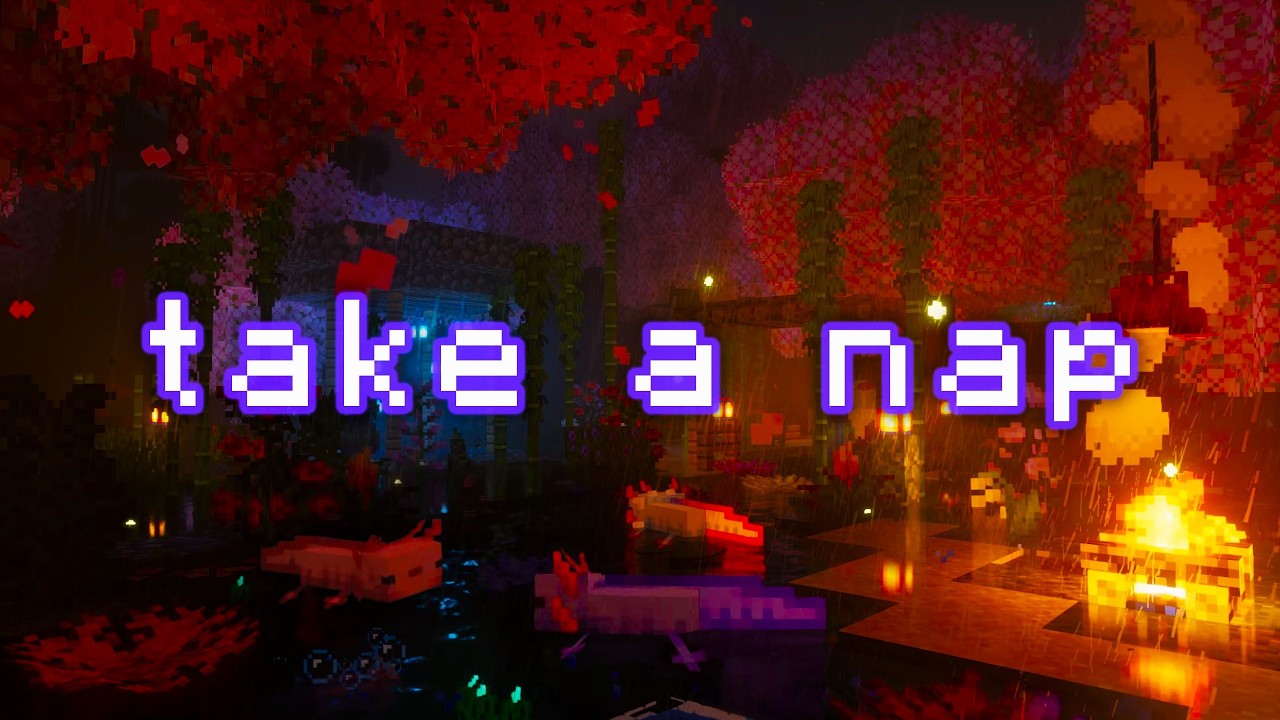 you need to rest your eyes... (minecraft music w/ rain & fire)