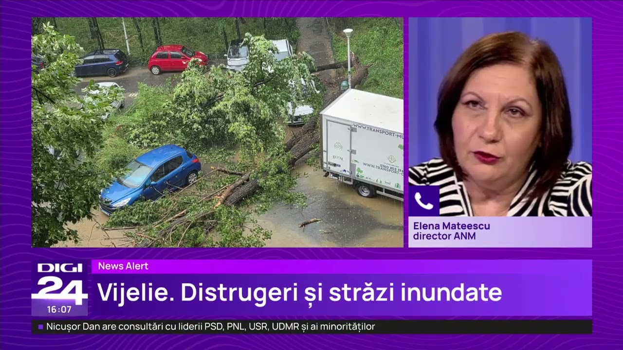 Furtună violentă în Capitală. Mesaj RO-Alert, copaci prăbușiți și zeci de străzi inundate