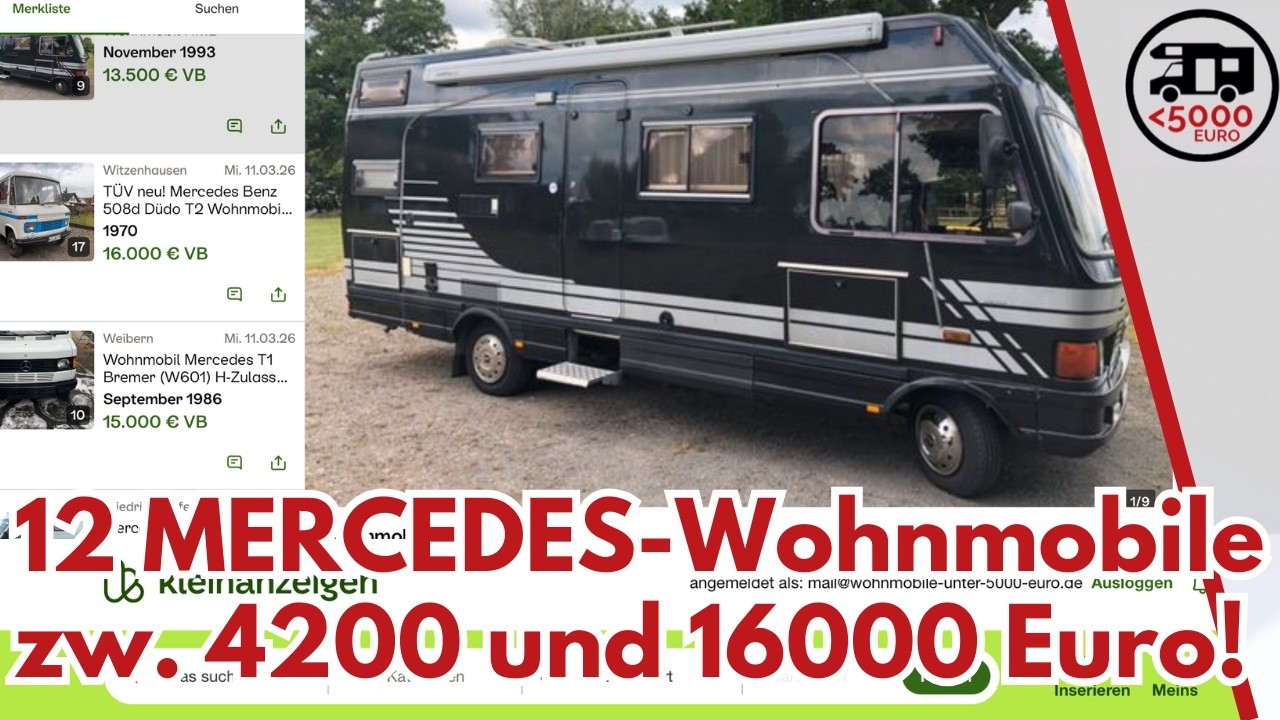 12 Mercedes Wohnmobile mit TÜV für zwischen 4200 und 16000 Euro