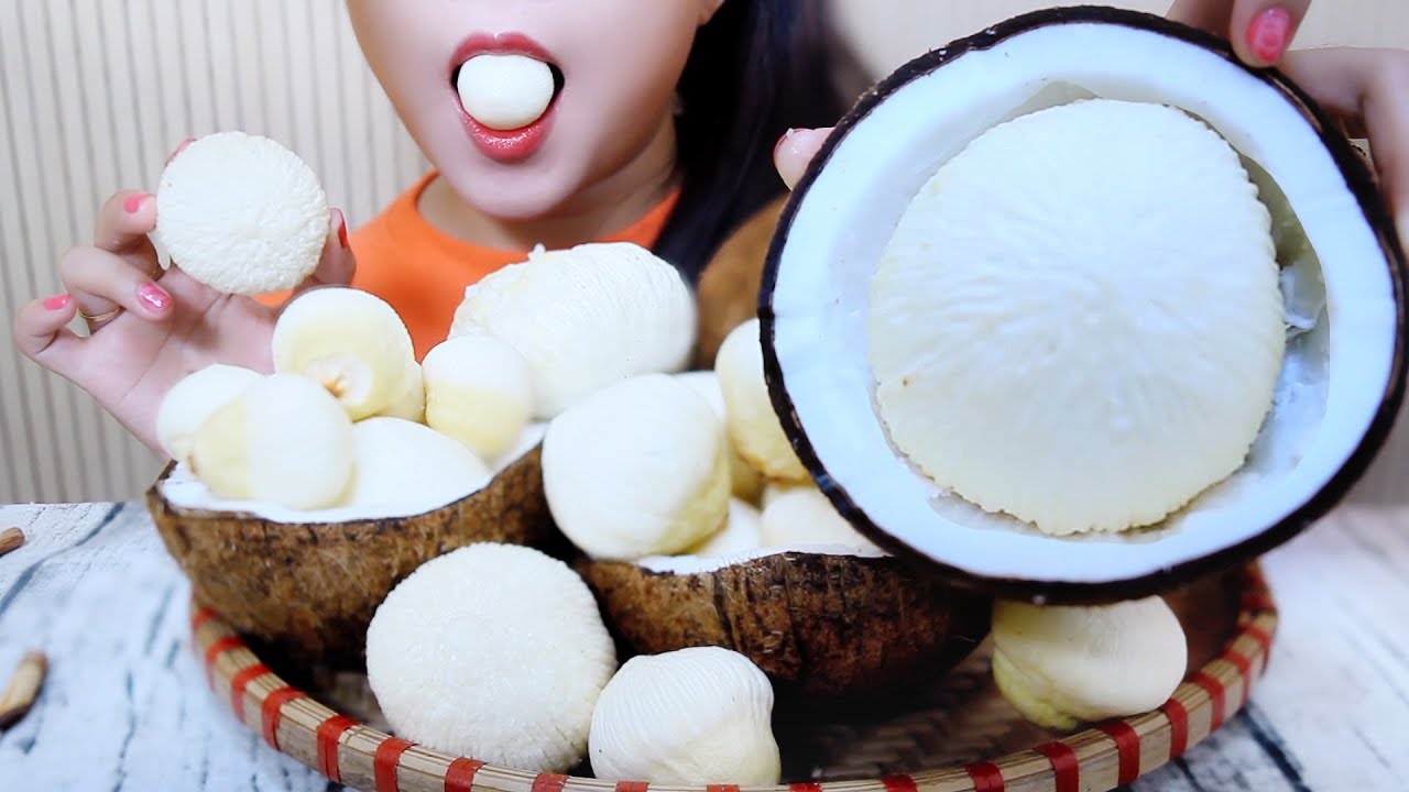 ASMR Sprouted Coconut (COCONUT PULP) Fluffy Soft crunchy EATING SOUNDS | LINH-ASMR