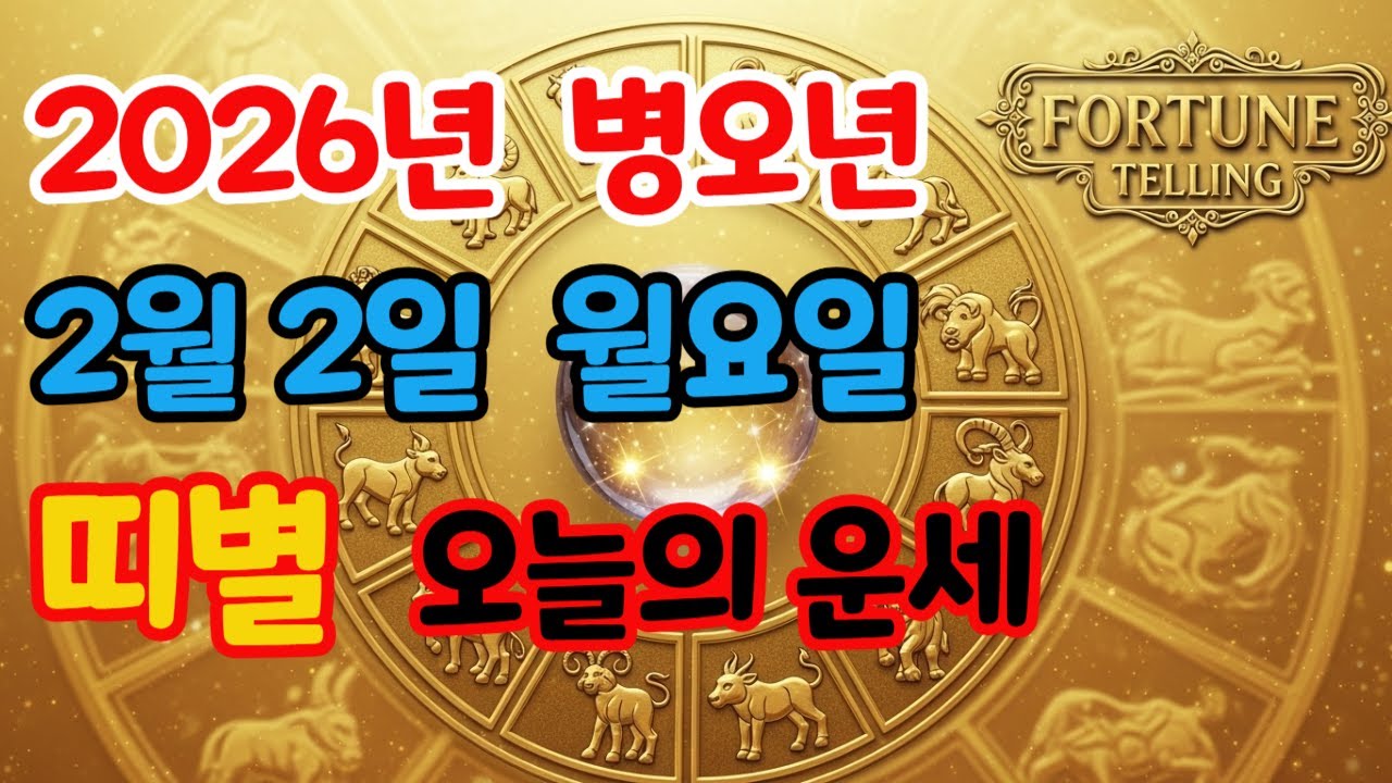 [오늘 꼭 보세요] 2026월 2월 2일 월요일 띠별 오늘의 운세🍀 2월 첫 월요일 12띠별 운세 |