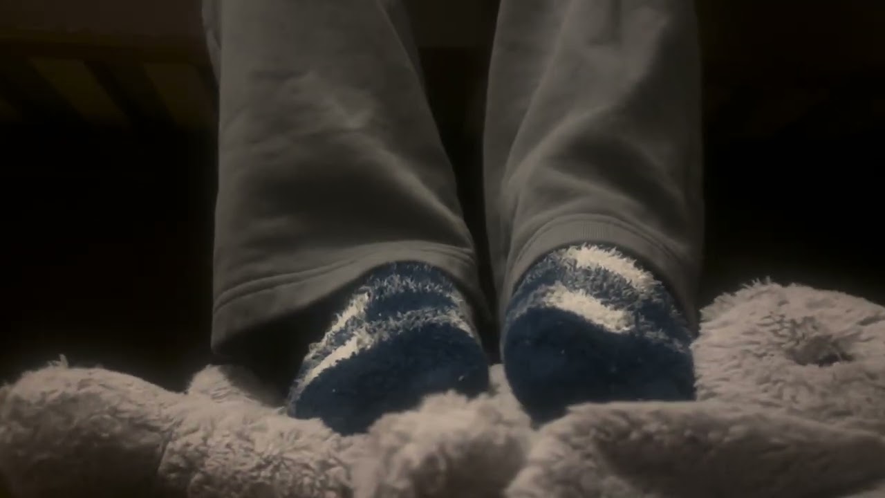 Trampling bunny stuffed animal with sweaty fuzzy socks