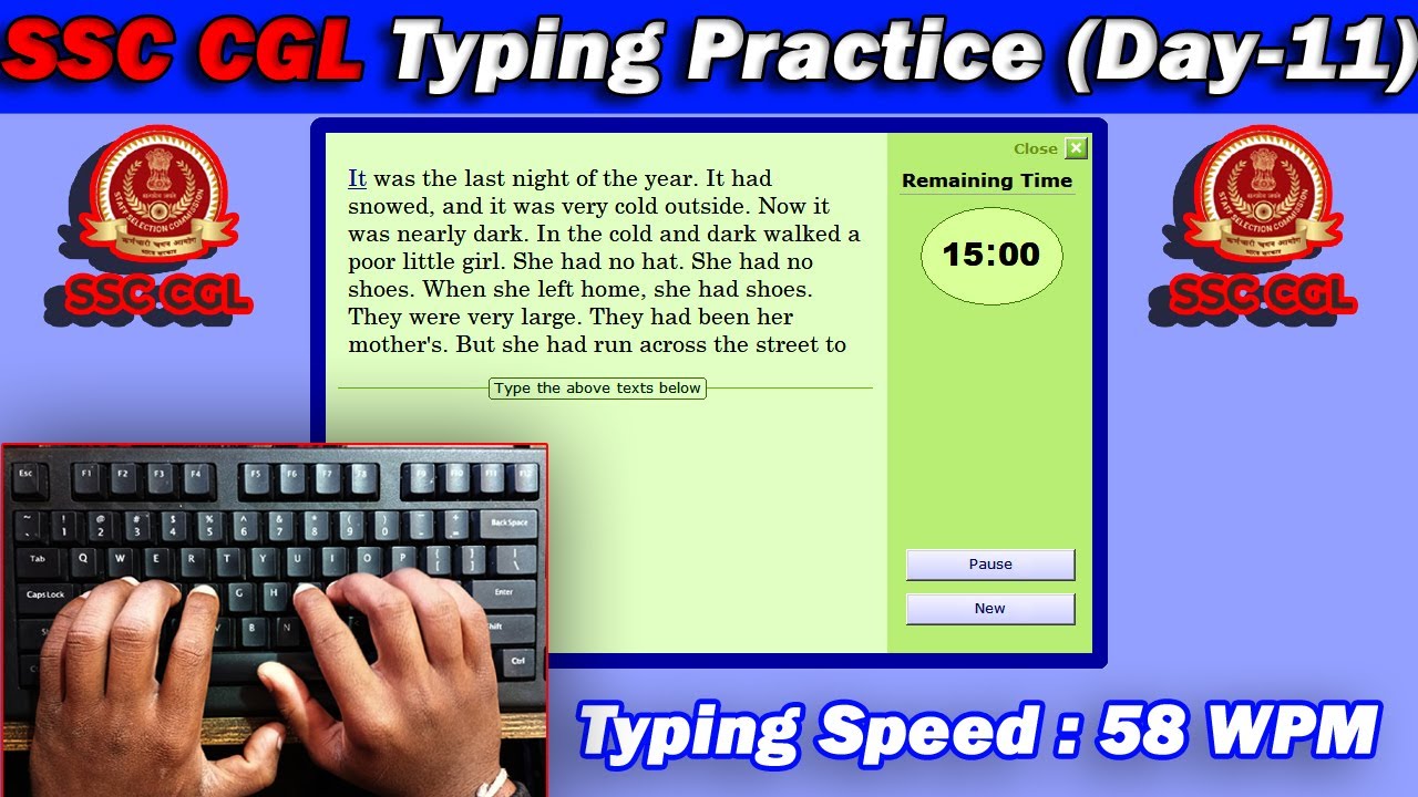 SSC CGL Typing Practice Day- 11 | 58 WPM Typing Speed with 96% Accuracy #typing #raushantypingmaster