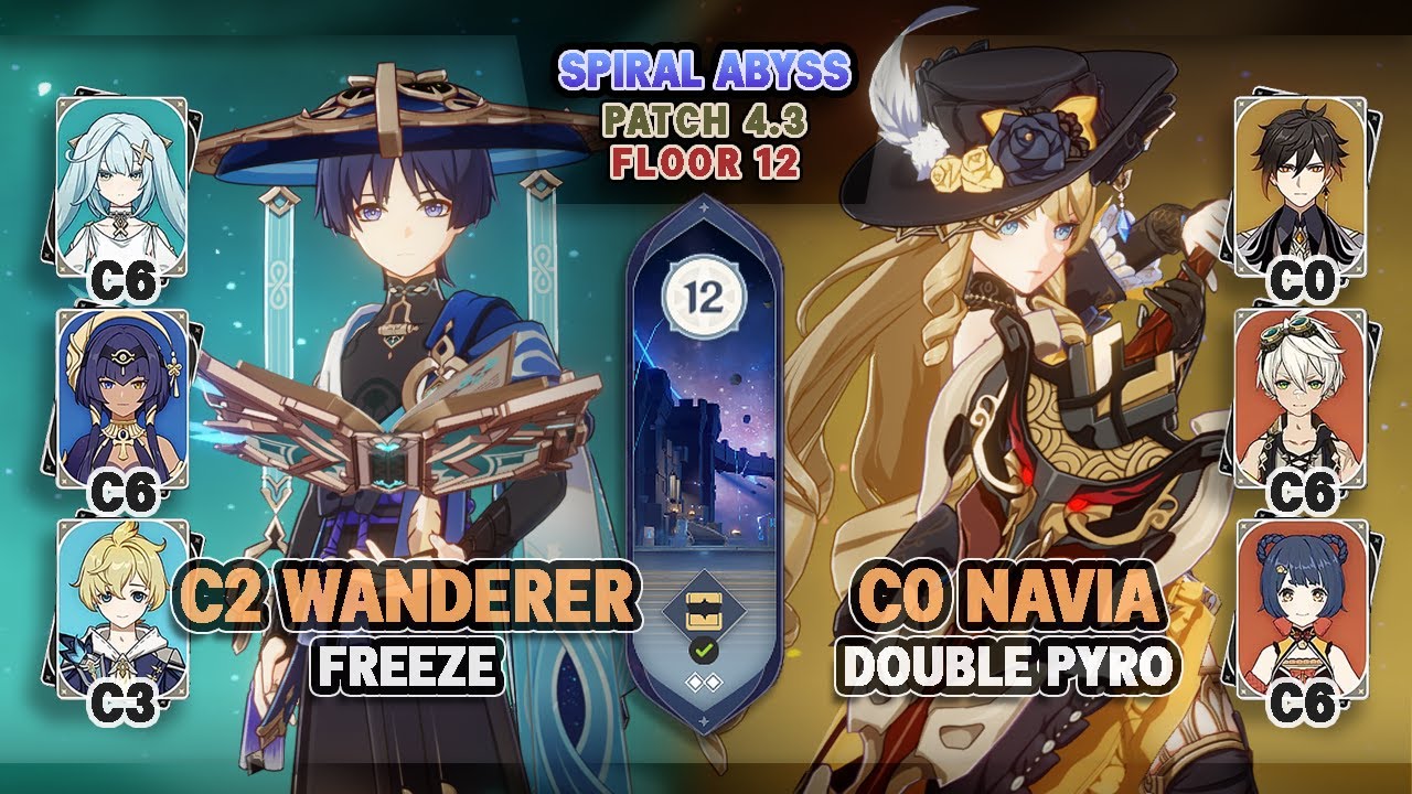 C2 Wanderer Candace Freeze & C0 Navia Double Pyro | Spiral Abyss 4.3 Floor 12 - Genshin Impact