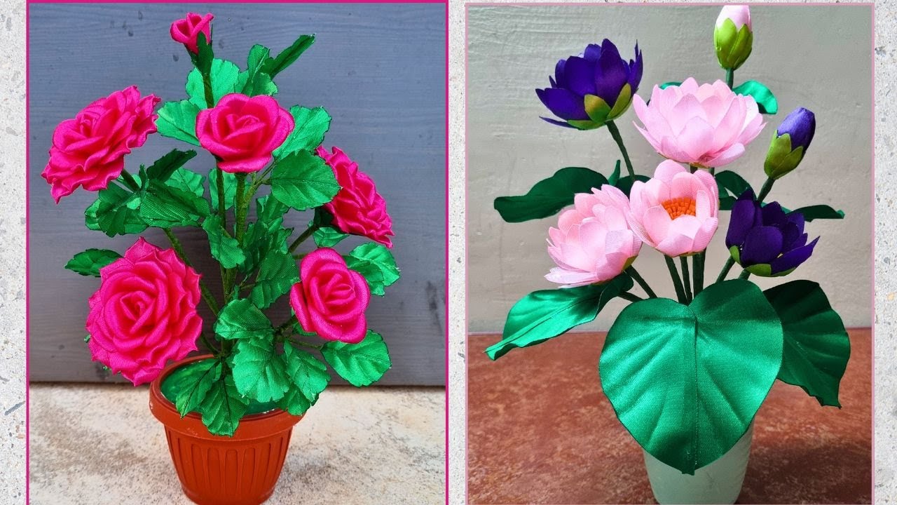DIY Satin Ribbon Flowers | DIY Lotus and Rose Flowers with Satin Ribbon