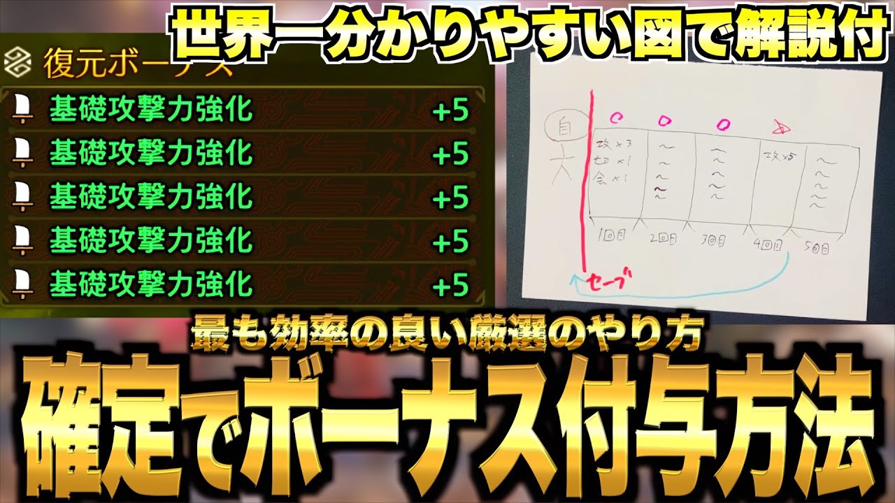 【アプデ後最新版】世界一分かりやすい最も効率の良いアーティア武器リセマラ厳選のやり方！好きな復元ボーナスをつける仕組みを図で解説！【モンハンワイルズ】