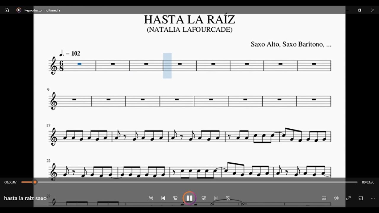 Hasta la raíz - Natalia Lafourcade - (Playback) Partitura para Saxo Alto y Barítono...