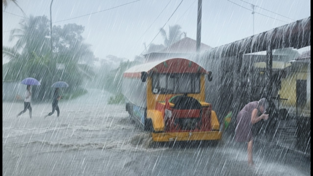 Peaceful Countryside Walk During Heavy Rain 🌧️⚡ Indonesia Nature Ambience