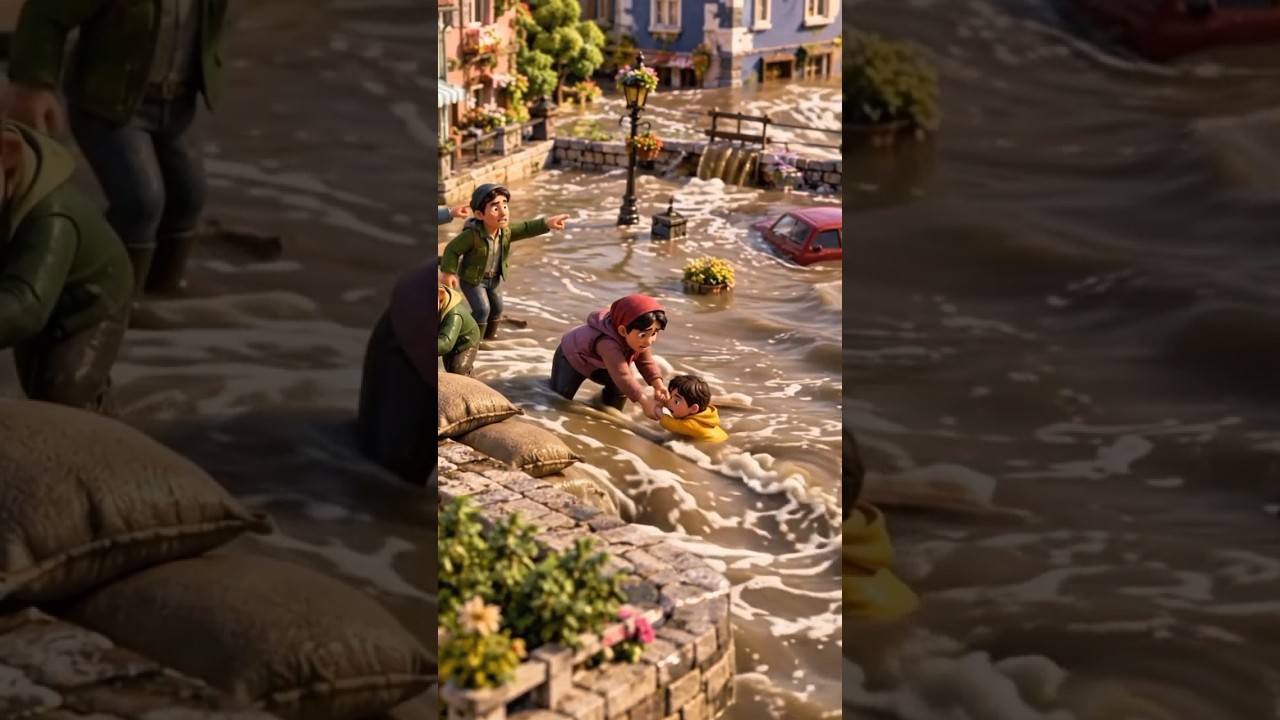 Tiny Villagers vs Flash Flood 🌊😱 | Miniature Town Rescue #Shorts #cartoon