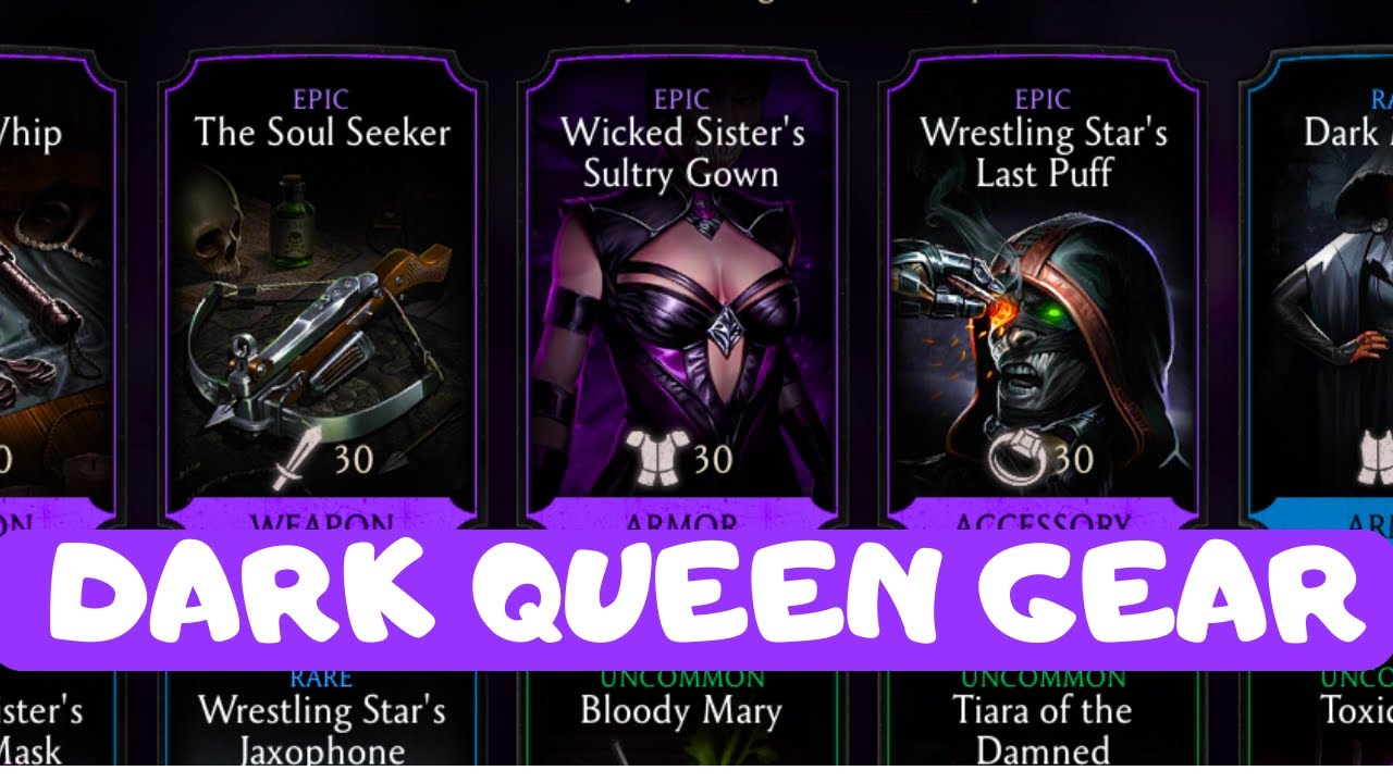 Dark Queen Tower gear review! Bad greens, very good rares, good Epics! MK Mobile
