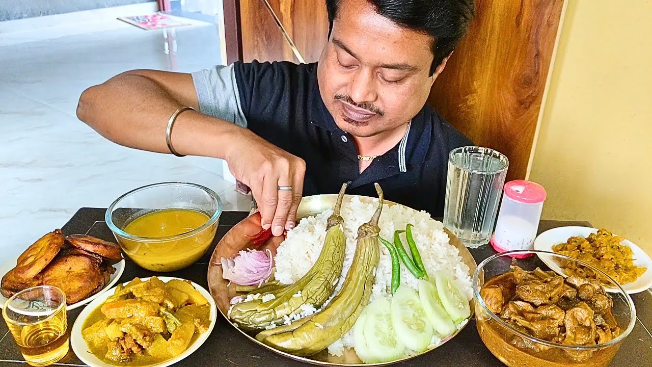 Choi Jhal Murgir Gile Mater Jhol🐔, Dalbori Peper Torkari😋, Peper Mishti Chatni🤤 Big Bites Mukbang🍽️