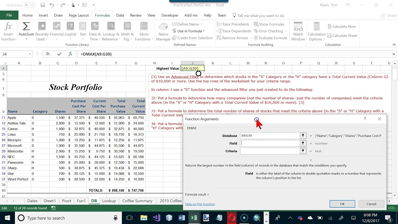 Excel 2016 Practice Test, File 2, Video 2 of 2