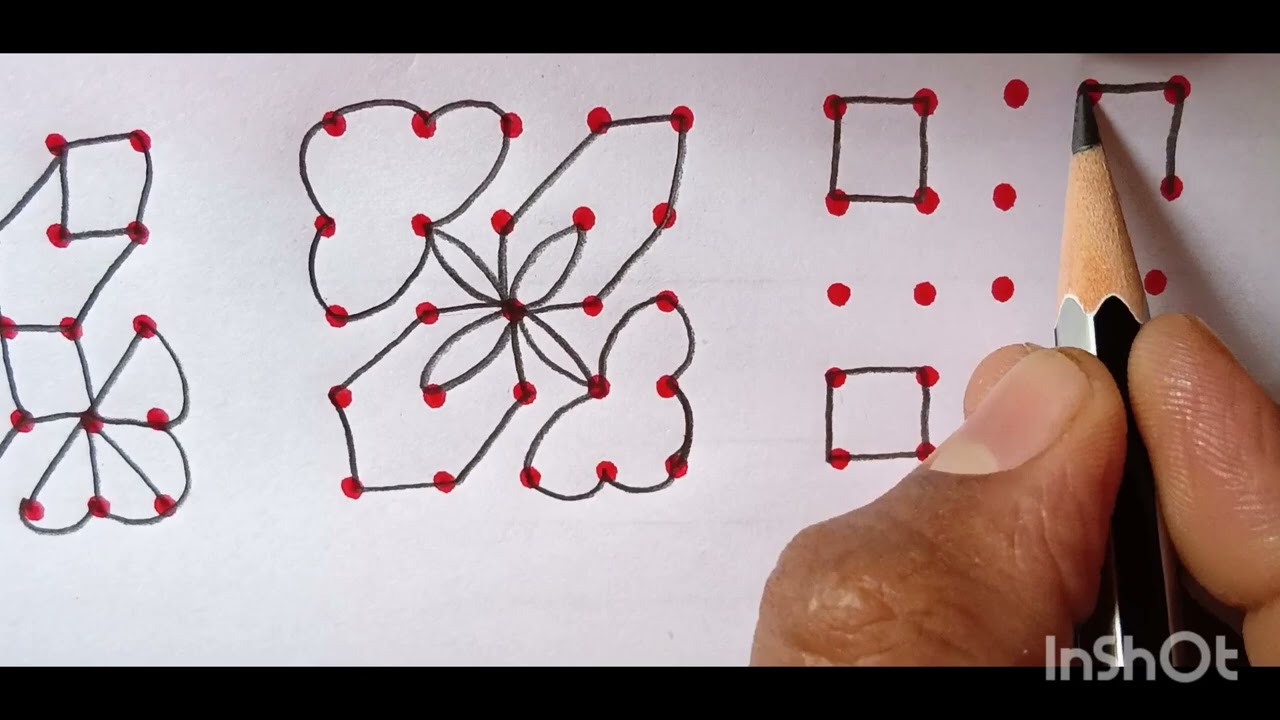 5*5 Dots kolam rangoli, simple small rangoli, rangoli with pencil ✏️✏️✏️✏️✏️