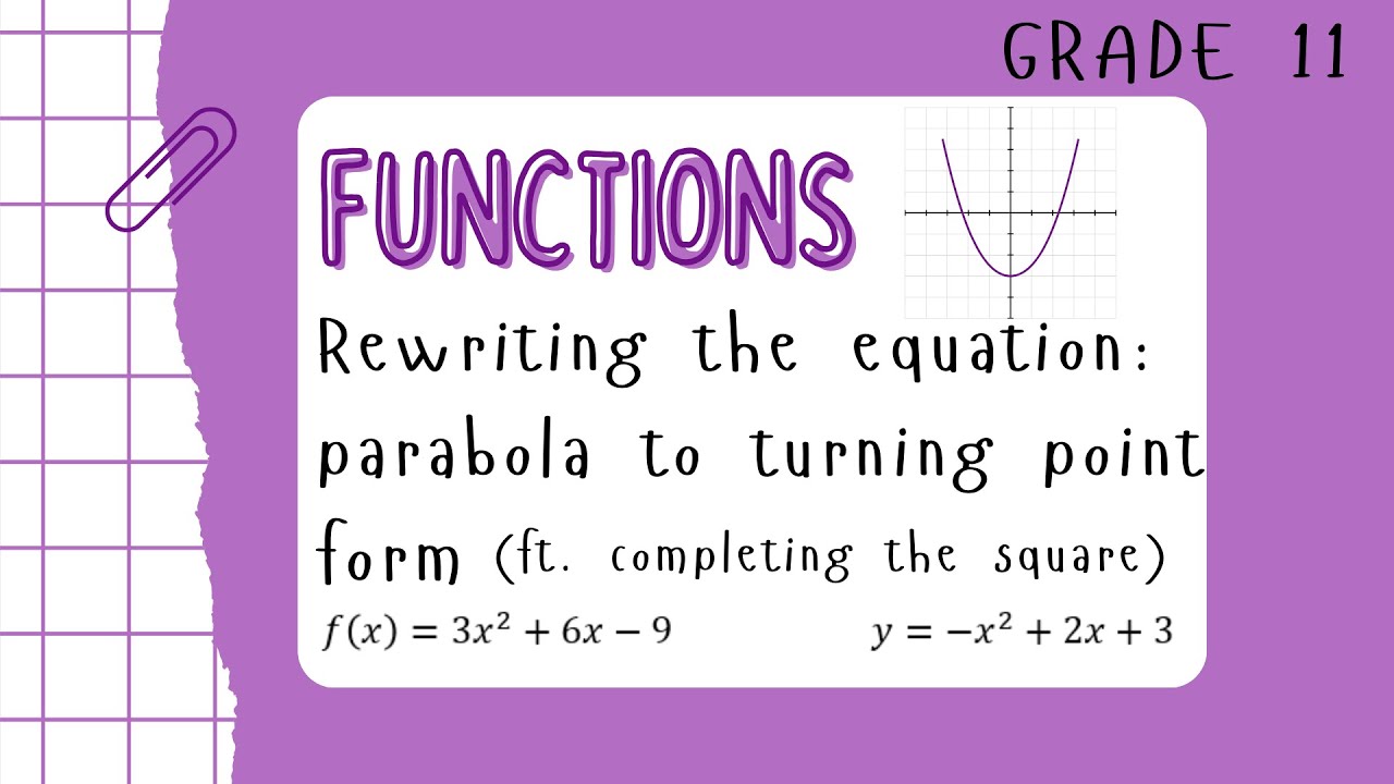 Grade 11: Rewriting the equation of a parabola to turning point form (ft  completing the square)