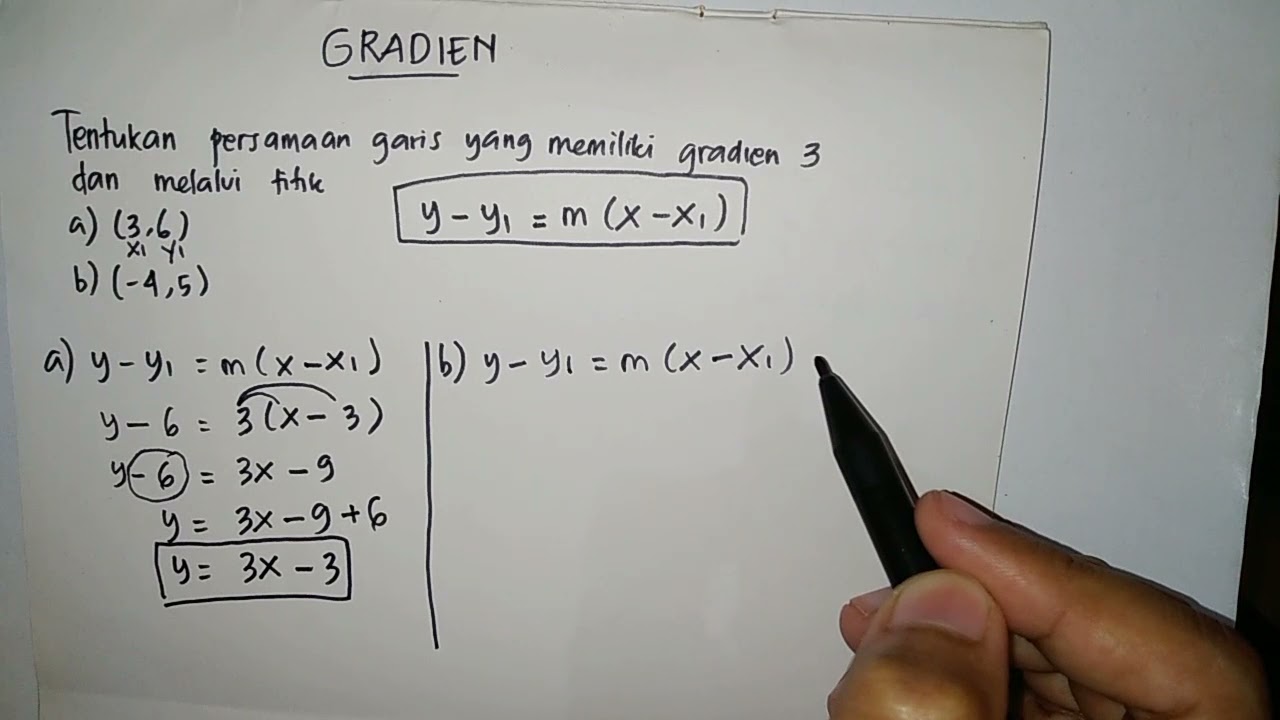 CARA MENENTUKAN PERSAMAAN GARIS YANG MEMILIKI GRADIEN DAN MELALUI TITIK (x, y)