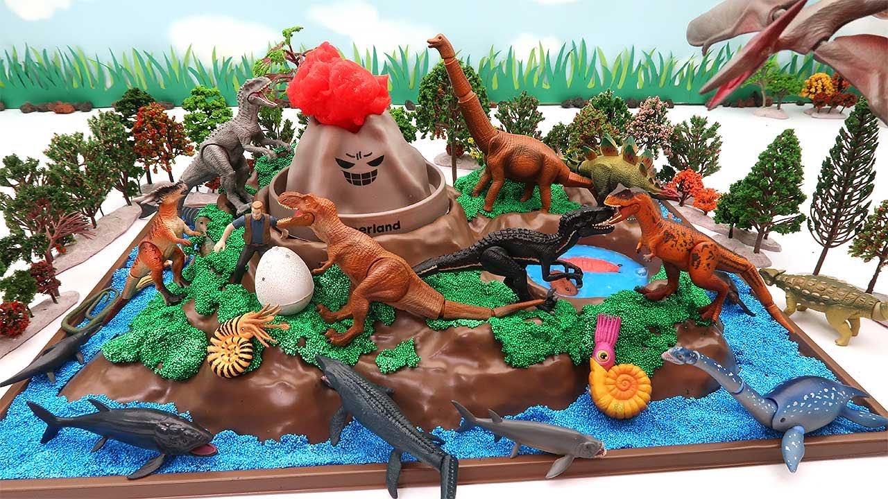 Dinosaur Volcano Adventure - Jurassic World T-Rex Stegosaurus Indominus Toys For Kids 화산