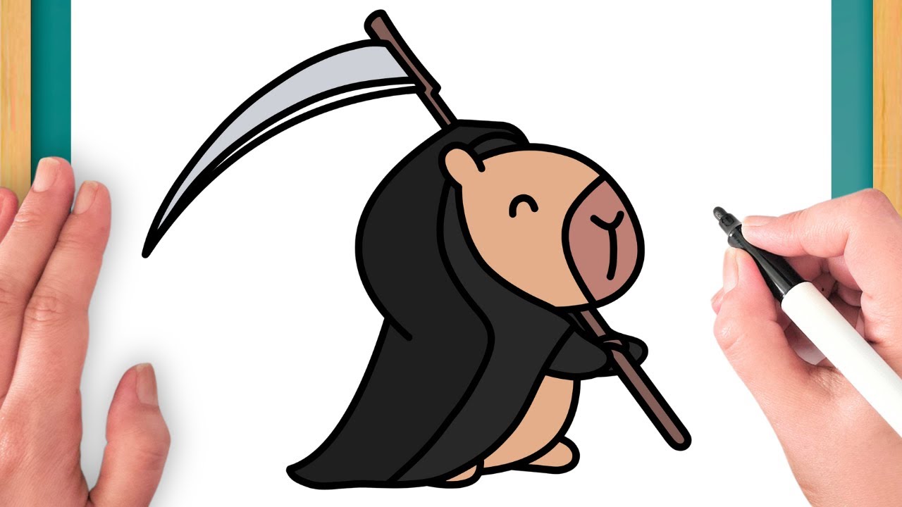 Cómo Dibujar Un Capibara Disfrazado De La Parca Kawaii - Dibujo Fácil Paso a Paso