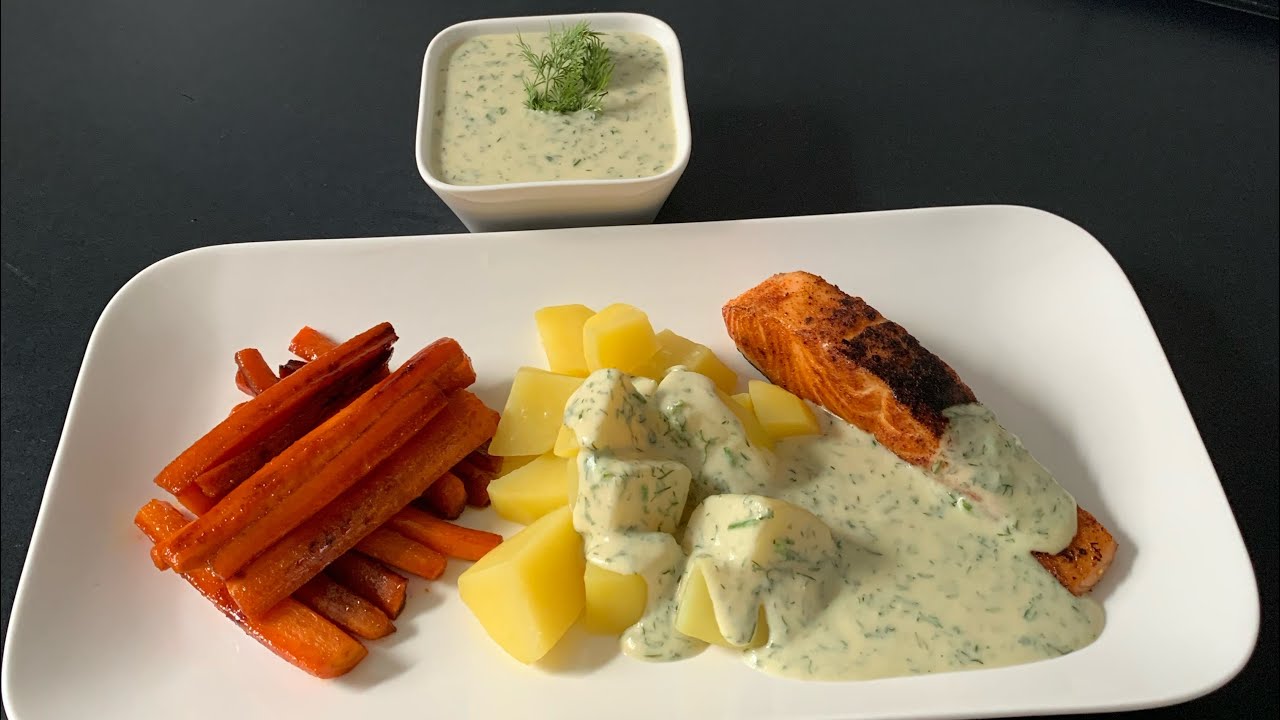 Lachs/ Dill Sauce / Sahne Sauce Mit Dill / Kartoffel mit Lachs und Soße/ Möhren / Simona Brill / ￼