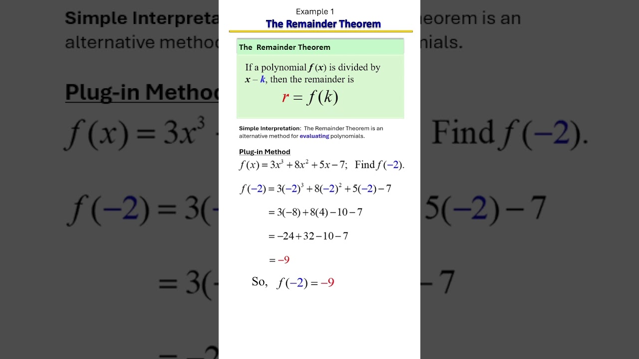 Remainder Theorem Explained! | Fast Polynomial Evaluation 🔢✨ Example 1