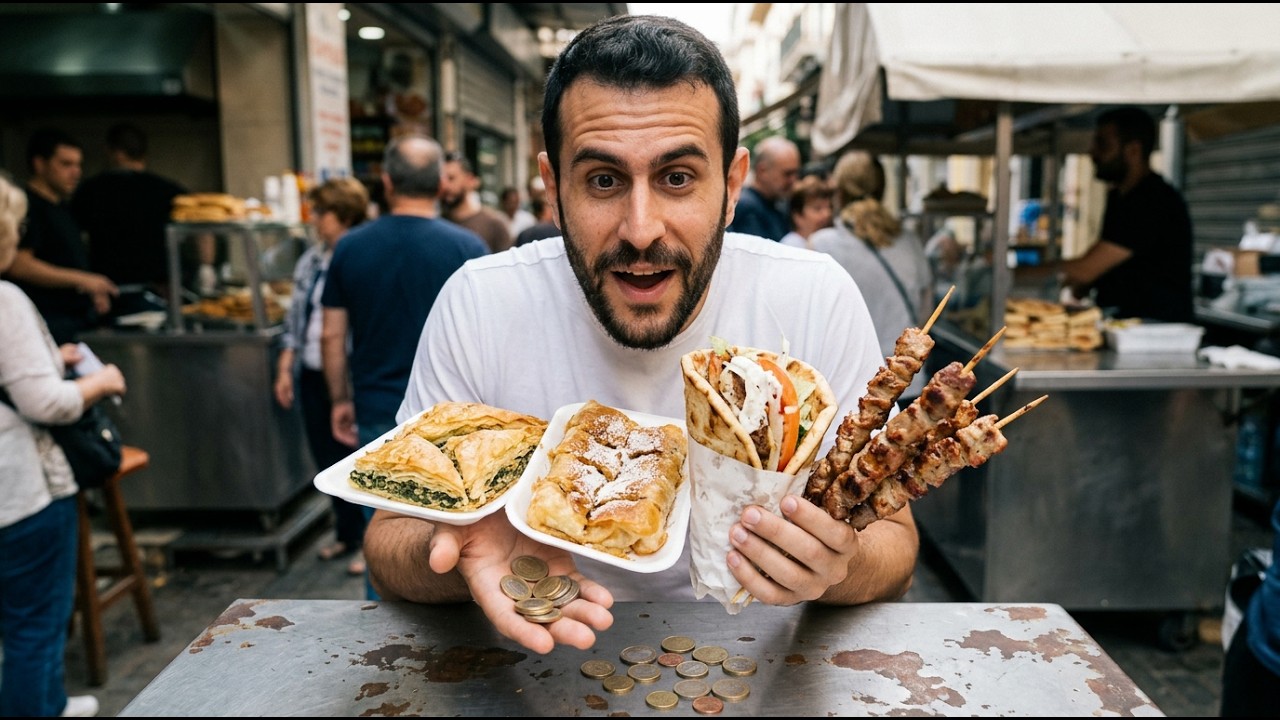 Probando comida callejera en Atenas | Precios, productos | Viajando por Grecia solo