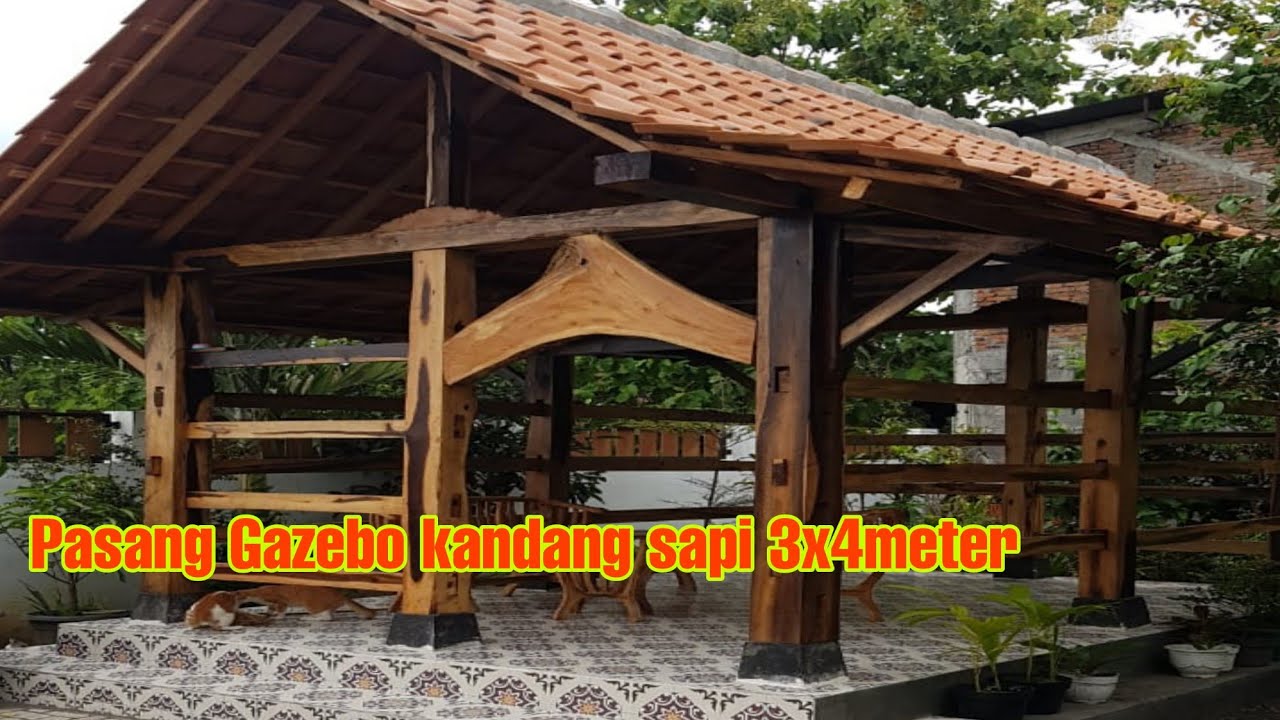 Setting pasang Gazebo kandang sapi untuk nyantai atau garasi mobil, 3x4meter full kayu jambu air