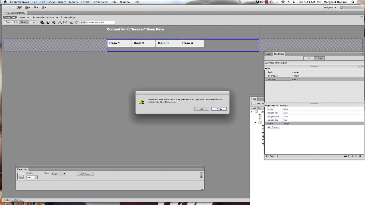 Creating a SPRY Menu Bar in Dreamweaver