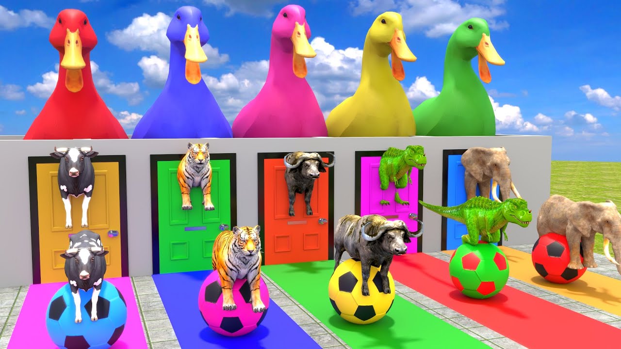 Long Slide Game With Cow Elephant Gorilla Hippopotamus Tiger - 3d Animal Game - Funny 3d Animals