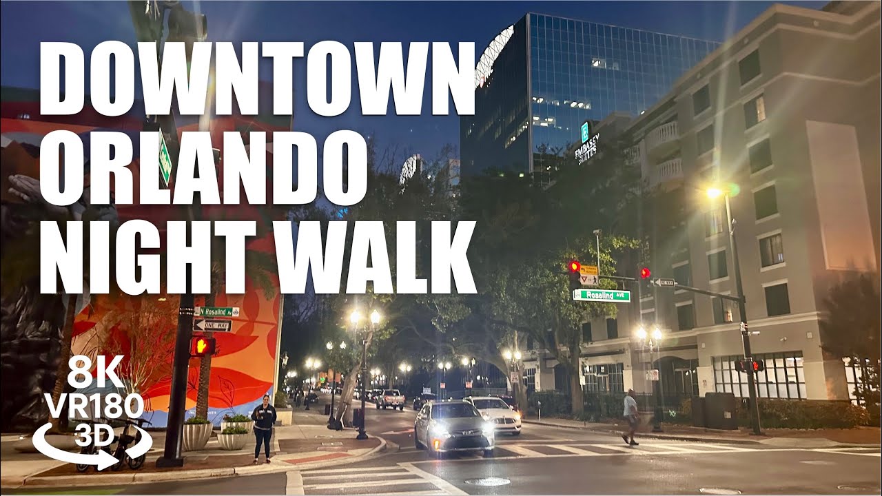 Central Blvd Night Walk Downtown Orlando VR180 3D | Lake Eola, City Lights,  Florida VR视频 3D動画 VR旅行
