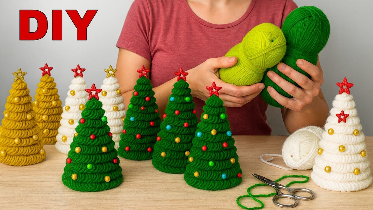 Прекрасная идея для рождественской елки из пряжи🎄/Простая идея для домашнего декора своими руками...