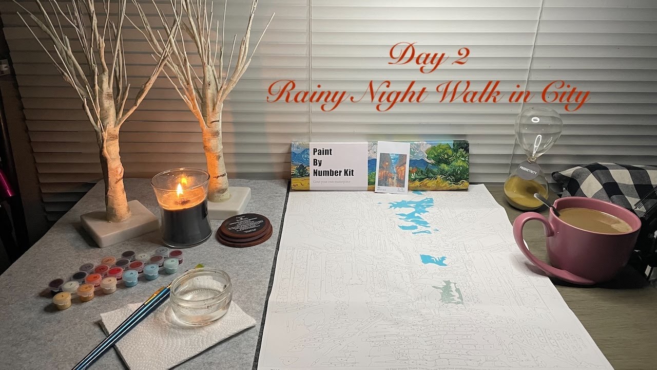 Day 2 - Rainy Night Walk in City - Valentine's Day Paint by Number Series - Handicraft