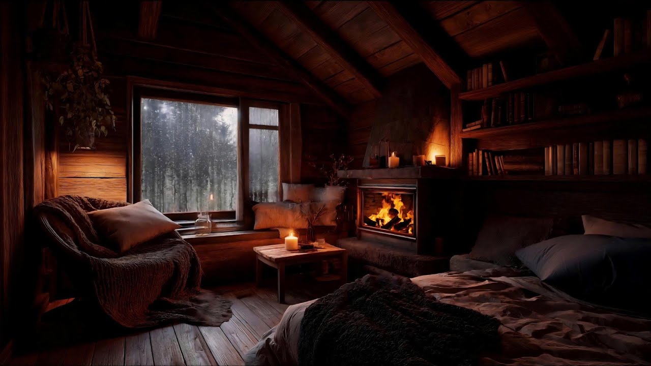 Thunderstorm & Rain Sounds + Fireplace 🔥 | 3H Deep Sleep • Cozy Cabin (No Ads)