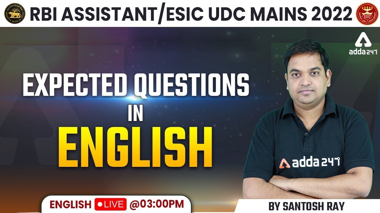 Expected Questions in English | RBI Assistant | ESIC UDC Mains 2022 | English by Santosh Ray