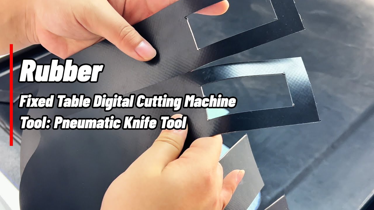 Rubber cutting machine with projector and pneumatic knife tool