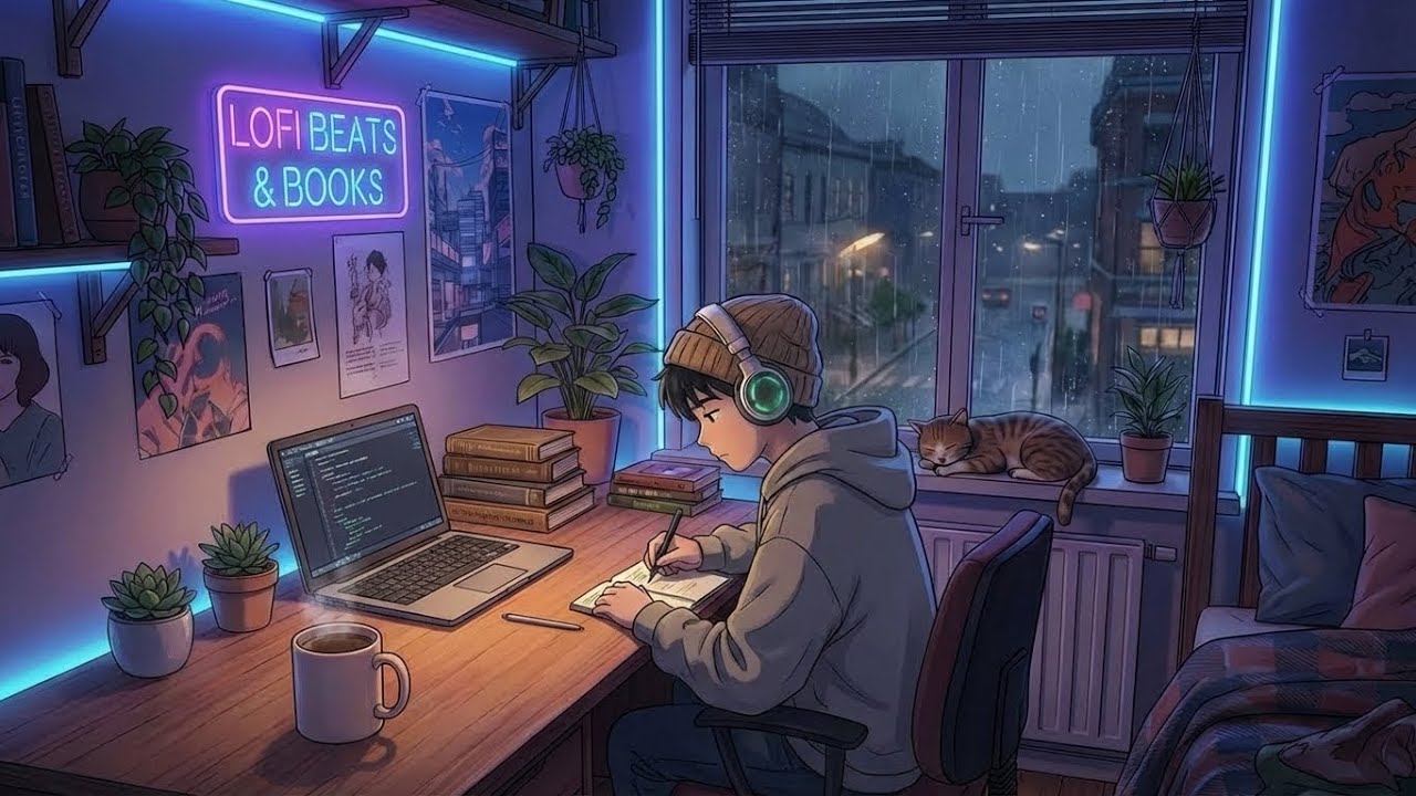 Rainy Room Study Session 🌙🌧️ Lofi Beats & Books — Focus Music That Hits Different