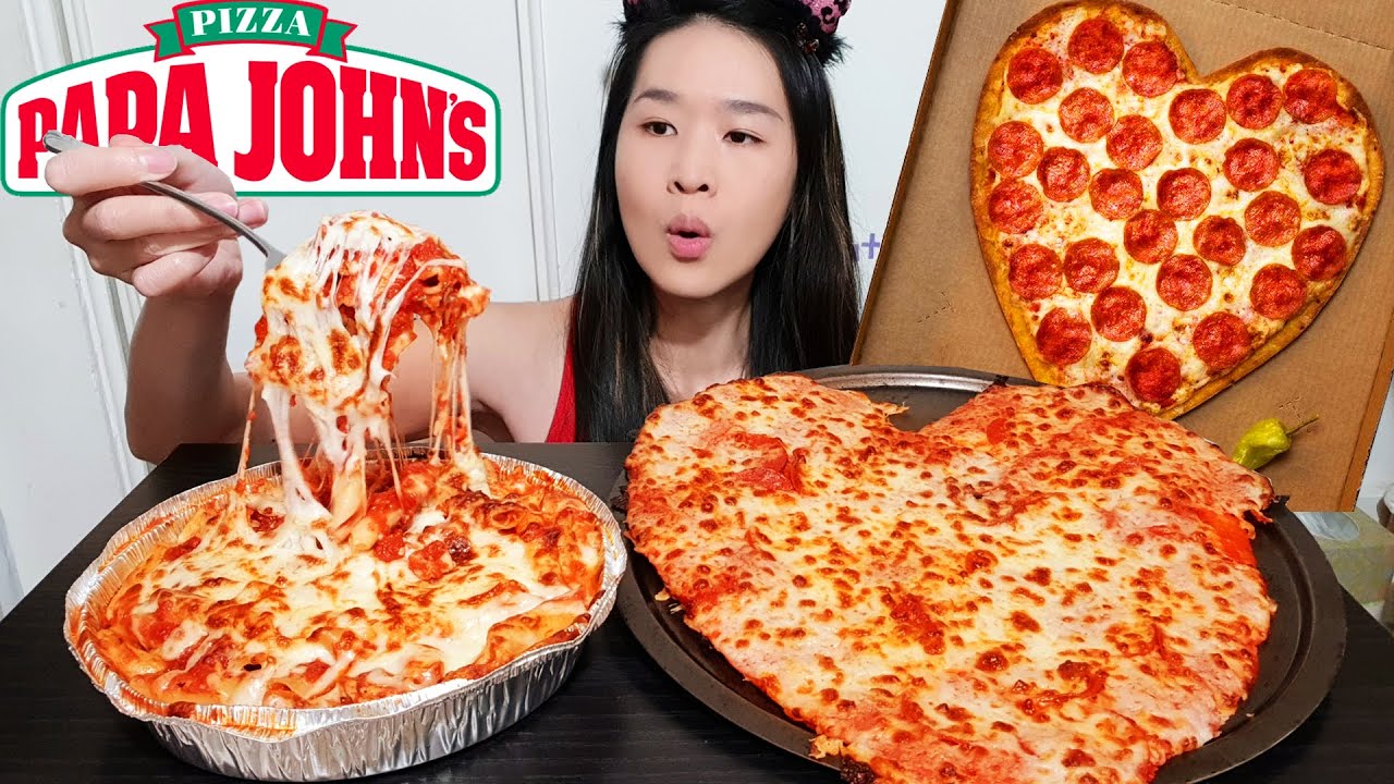 Сырный пир! НОВАЯ пицца в форме сердца и запечённые зити от Papa John's — мукбанг, асмр-еда ко Дн...