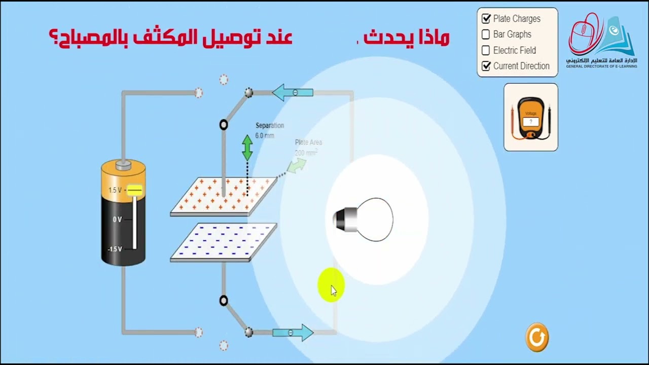 مرور التيار الكهربائي في دائرة المكثف📕