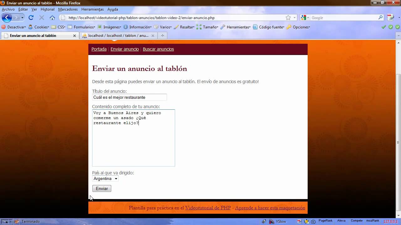 Pr&aacute;ctica PHP: Aplicaci&oacute;n tabl&oacute;n de anuncios II