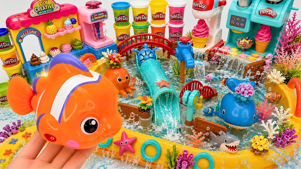 Ultimate ASMR Play Doh Rainbow Ice Cream with Robo Alive Fish 🐟🍧 플레이도 무지개 아이스크림 Satisfying Unboxing